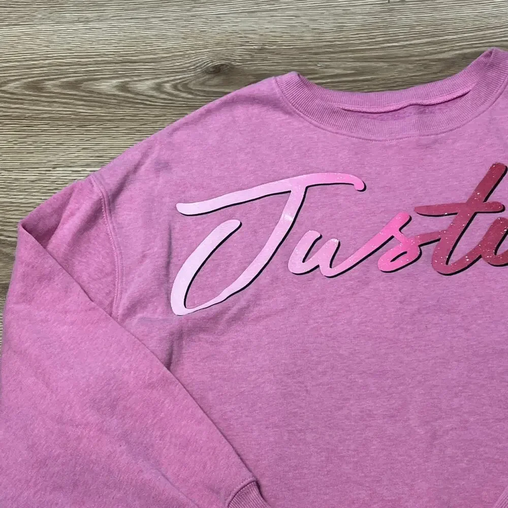 Justice Youth Girl’ Pink Logo Cropped Pullover Sweatshirt Size XL 16/18 (A46)